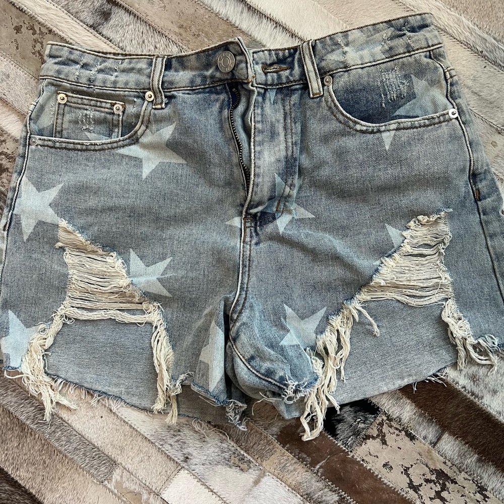 Blue Buttercup Light Blue Star Denim Shorts